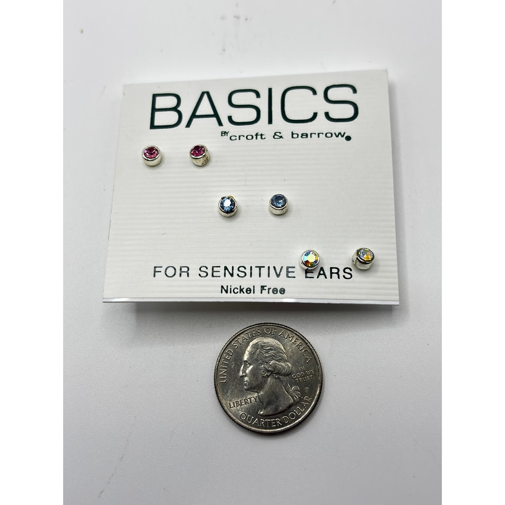 Croft & Barrow Stud Earring Set Women OS Multicolor Rhinestone Sensitive Ears - Picture 2 of 2